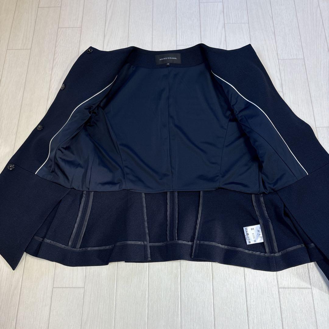 アキコオガワ 22AW クレープジョーゼット ジャケット 40 ネイビー
