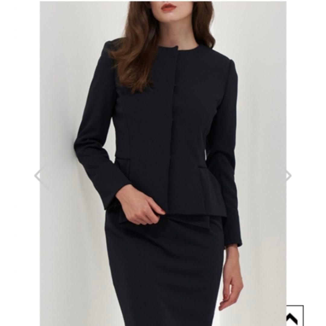 アキコオガワ 22AW クレープジョーゼット ジャケット 40 ネイビー