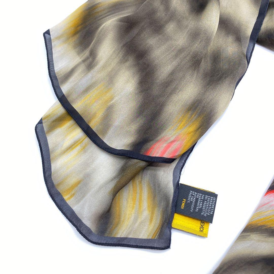 FENDI フェンディ　シフォン　ヒョウ柄　動物柄ストール シルク100%