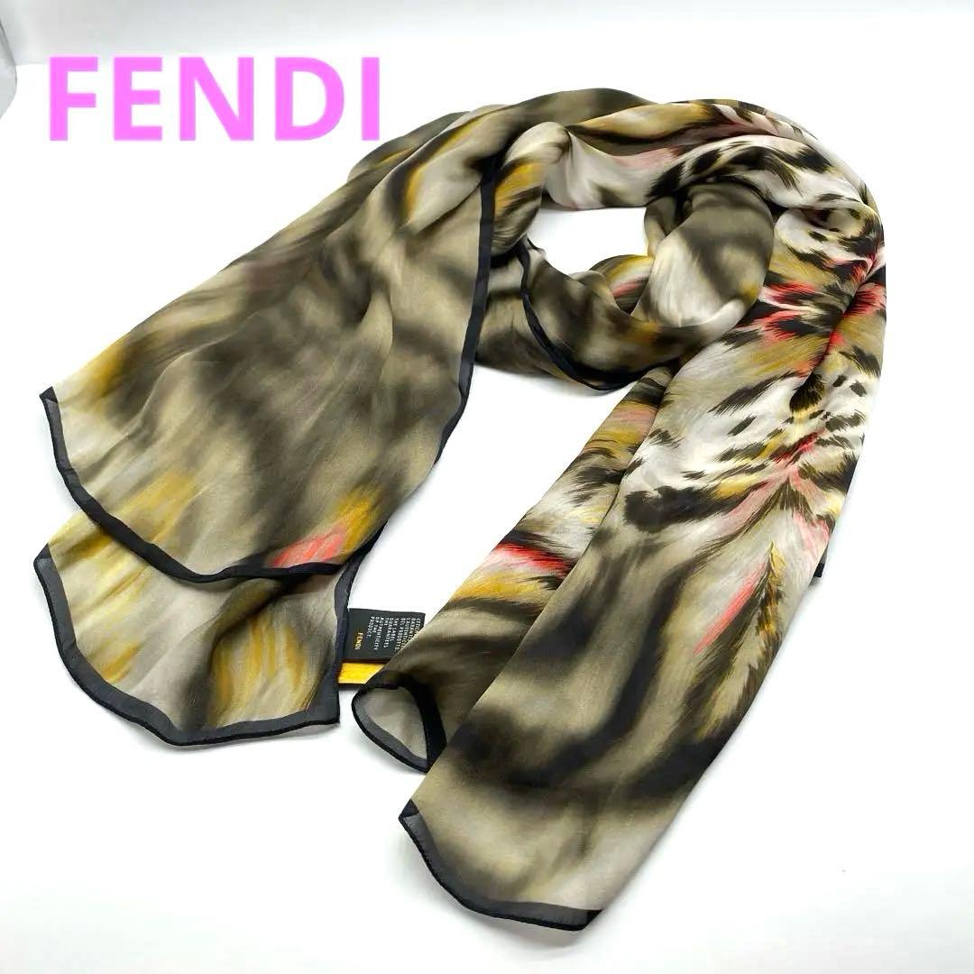 FENDI フェンディ　シフォン　ヒョウ柄　動物柄ストール シルク100%