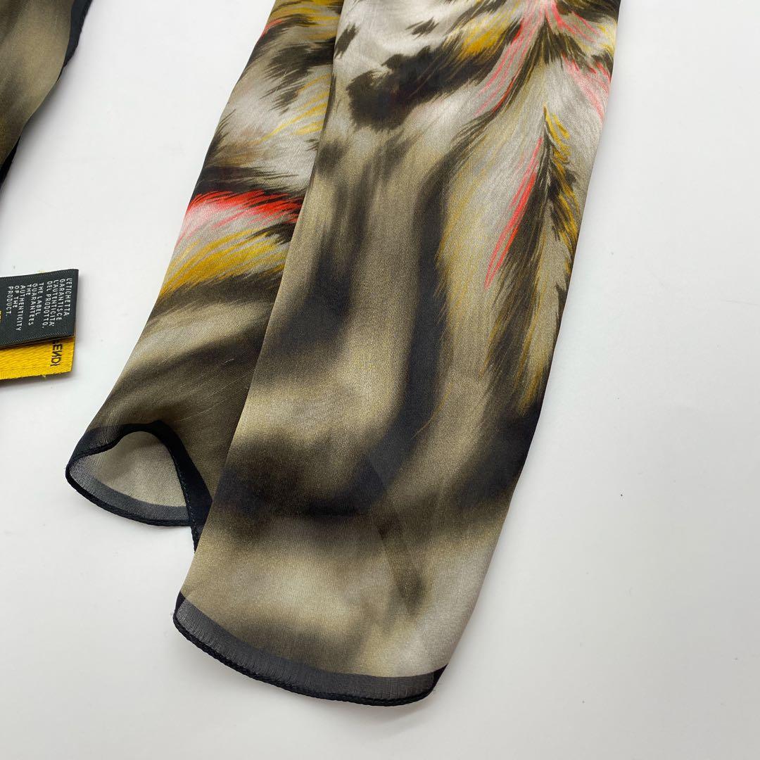 FENDI フェンディ　シフォン　ヒョウ柄　動物柄ストール シルク100%