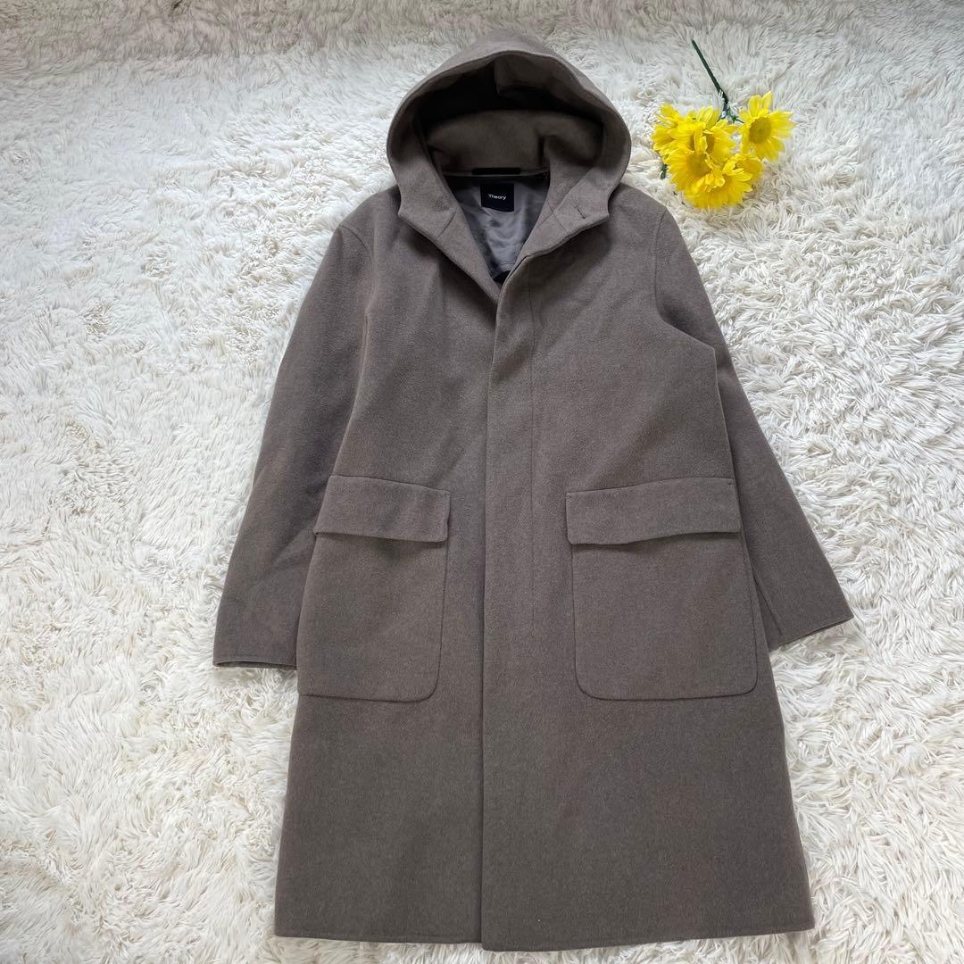 Theory カシミヤ 手縫い仕立て フーテッドコート ダブルフェイス メンズ