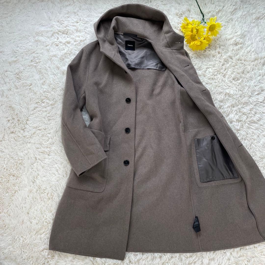 Theory カシミヤ 手縫い仕立て フーテッドコート ダブルフェイス メンズ