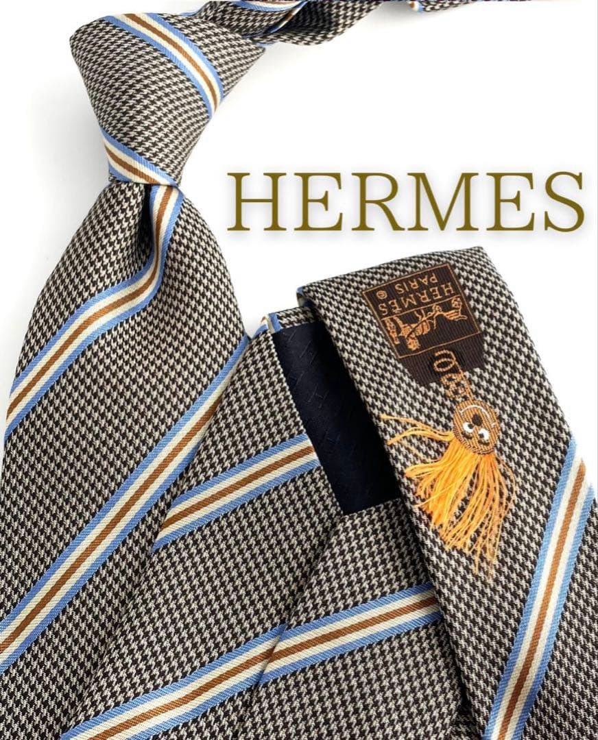 美品 エルメス ネクタイ ハイブランド ストライプ ファソネ 高級