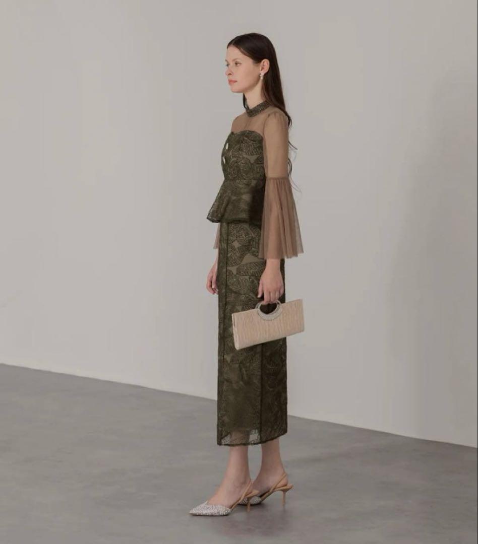 LEJA スパンコールビジューボタンセットアップワンピースドレス GREEN M