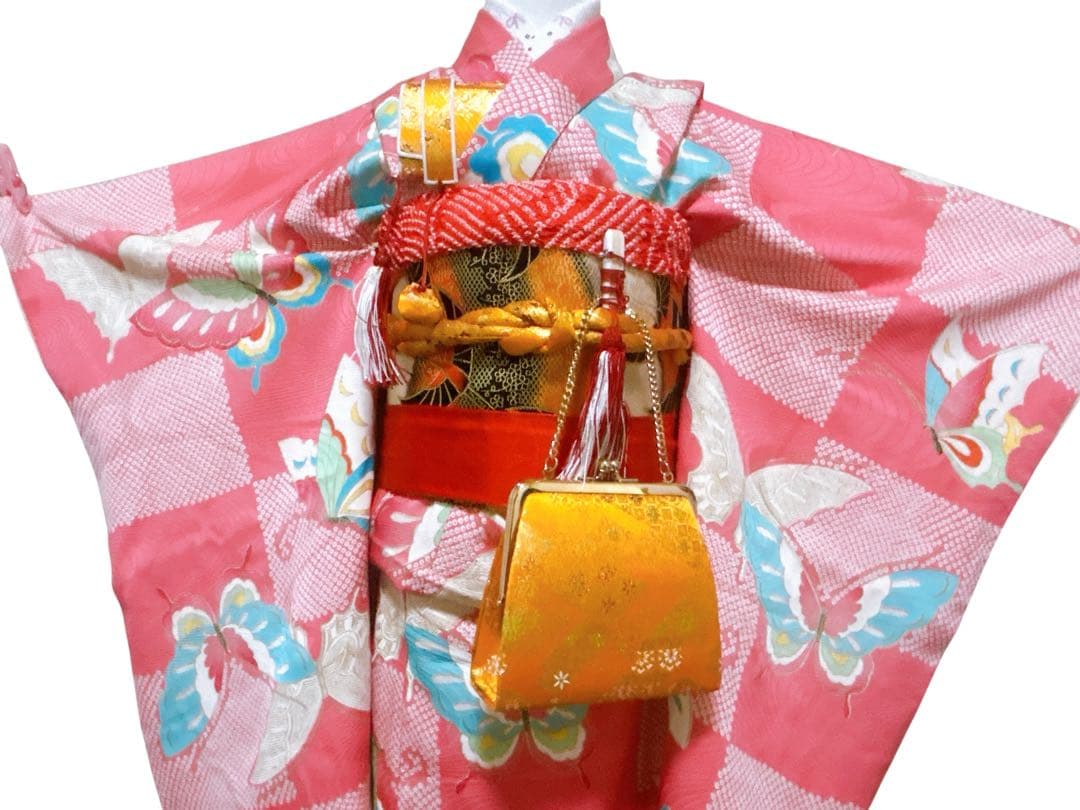 お買い得品♡七五三　7歳　女の子　フルセット　正絹　ピンク　蝶々