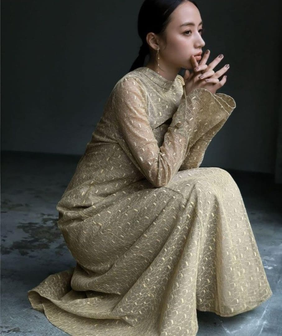 極美品 ANDRESD アンドレスド バックオープンジオメトリックドレス L