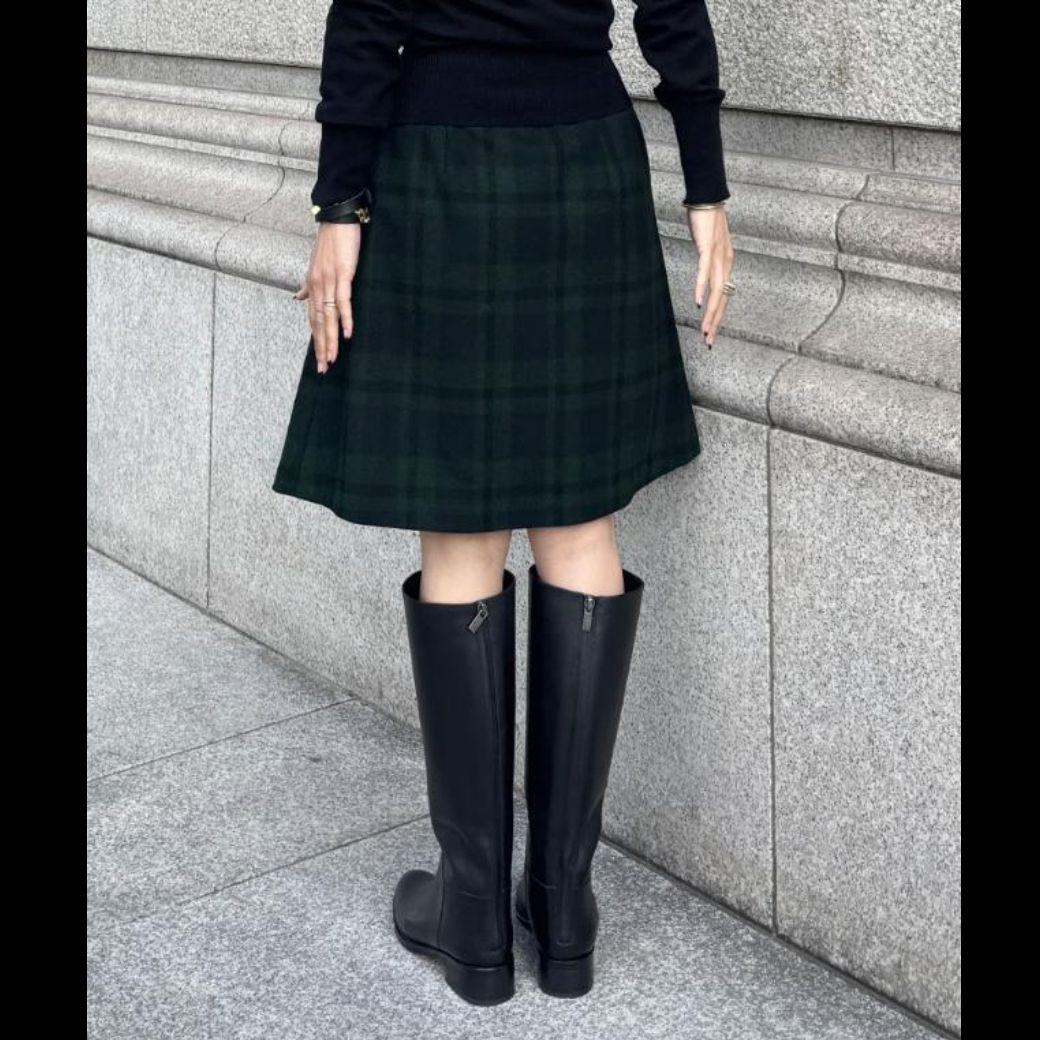 JENNE 最新✨ダークグリーン チェック柄 Aラインスカート 新品 タグあり