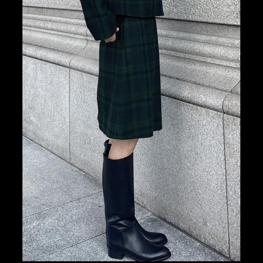 JENNE 最新✨ダークグリーン チェック柄 Aラインスカート 新品 タグあり