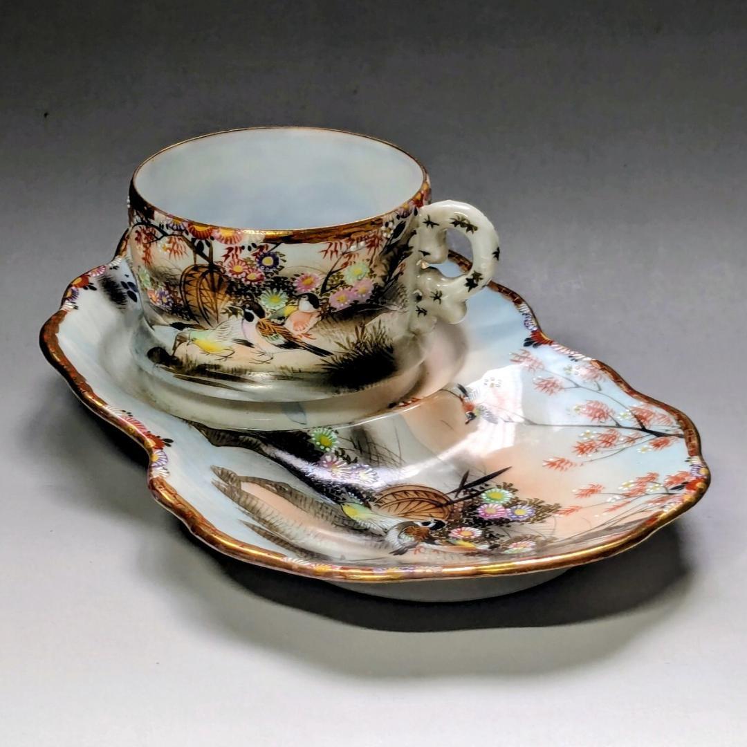 オールドニッポン スナックセット カップ＆ソーサー 　エッグシェル　白釉盛上