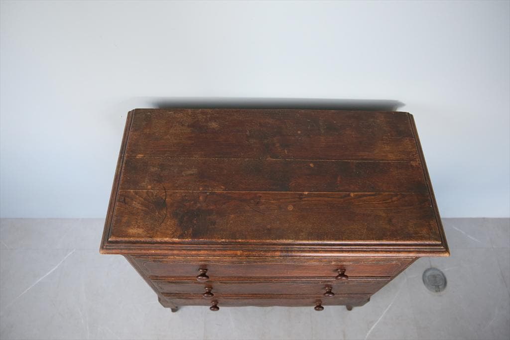 フランスアンティーク猫脚3杯ドロワー/木製チェスト/タンス/飾り棚(90-47)