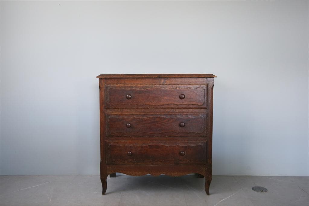 フランスアンティーク猫脚3杯ドロワー/木製チェスト/タンス/飾り棚(90-47)