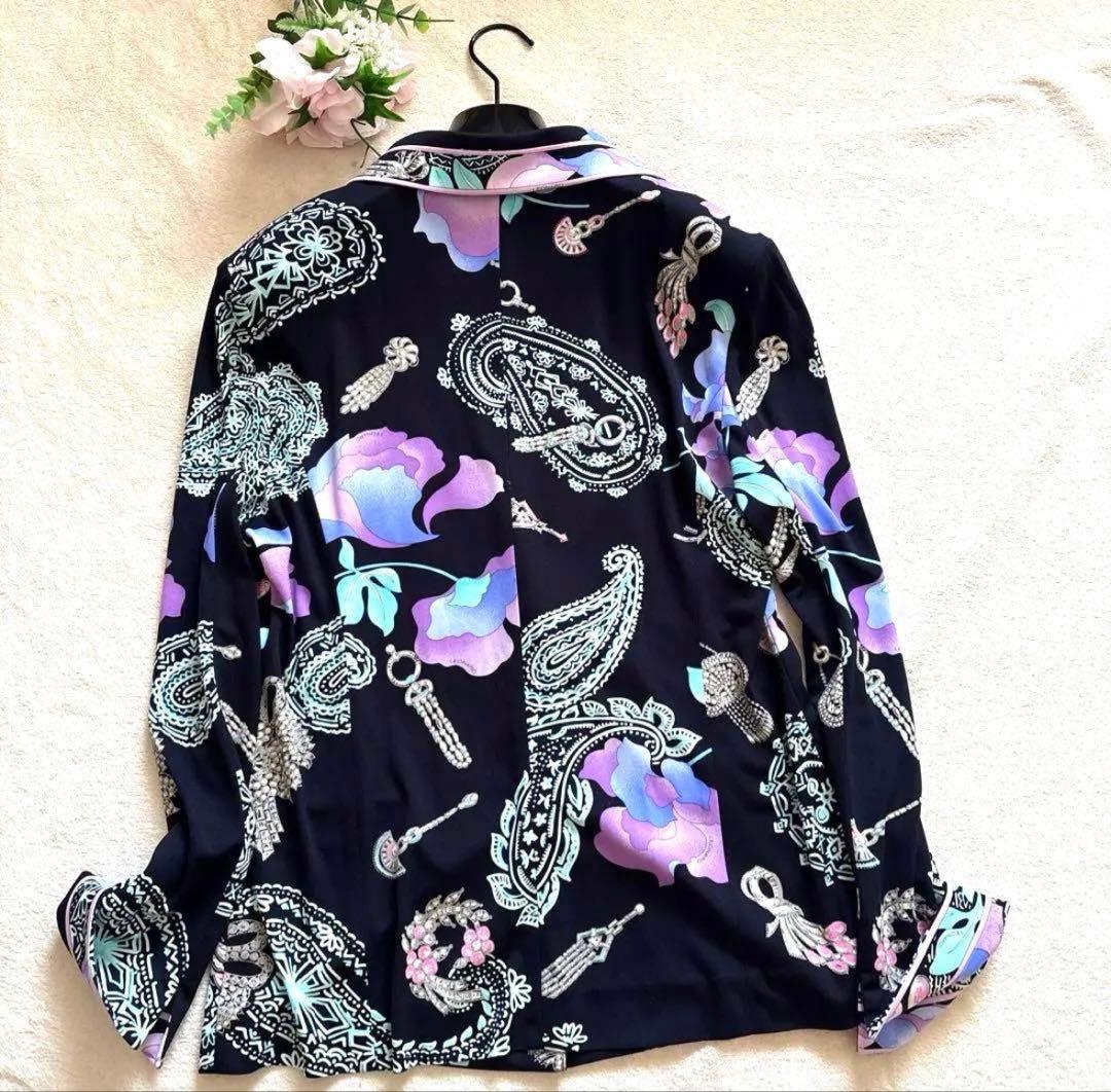 極美品✨️LEONARDカンカン素材人気柄 ジャケット 近年タグ トリム　L