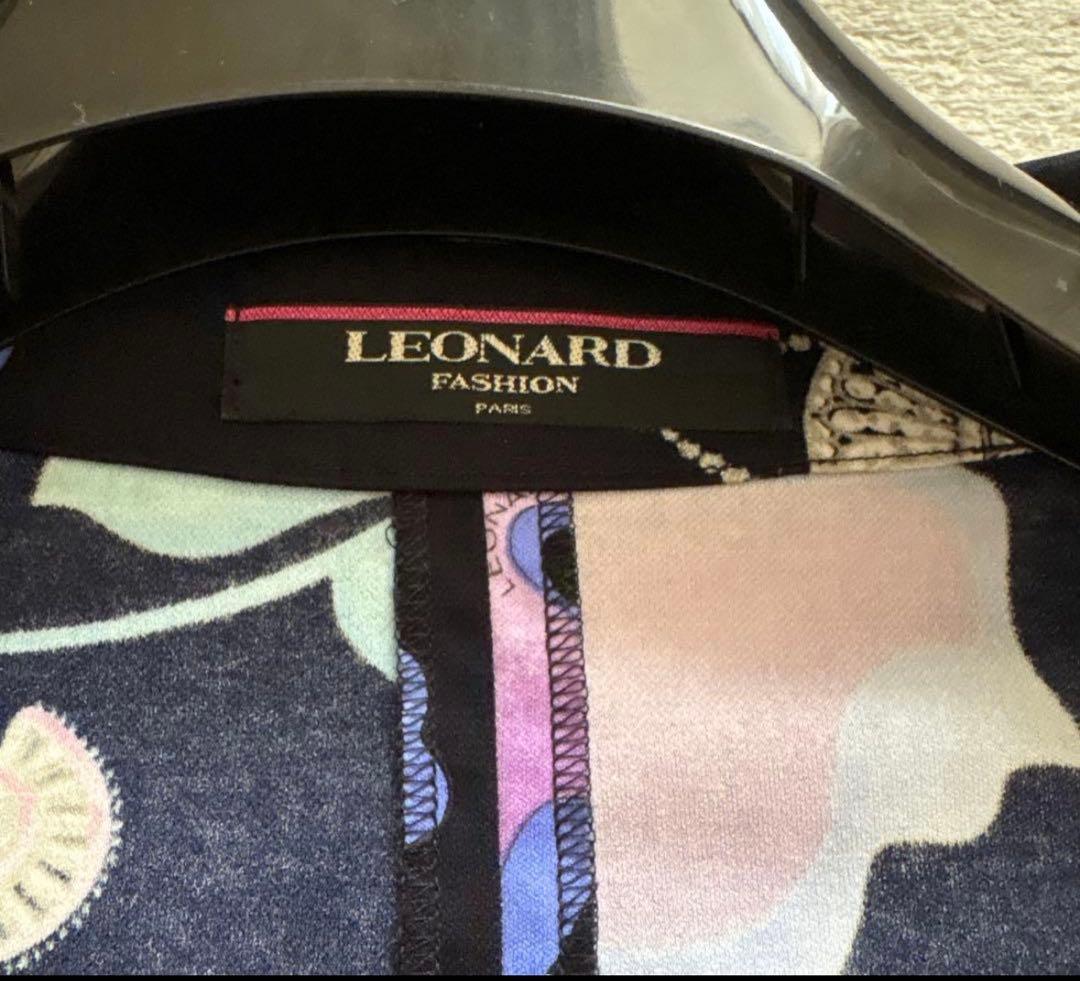 極美品✨️LEONARDカンカン素材人気柄 ジャケット 近年タグ トリム　L
