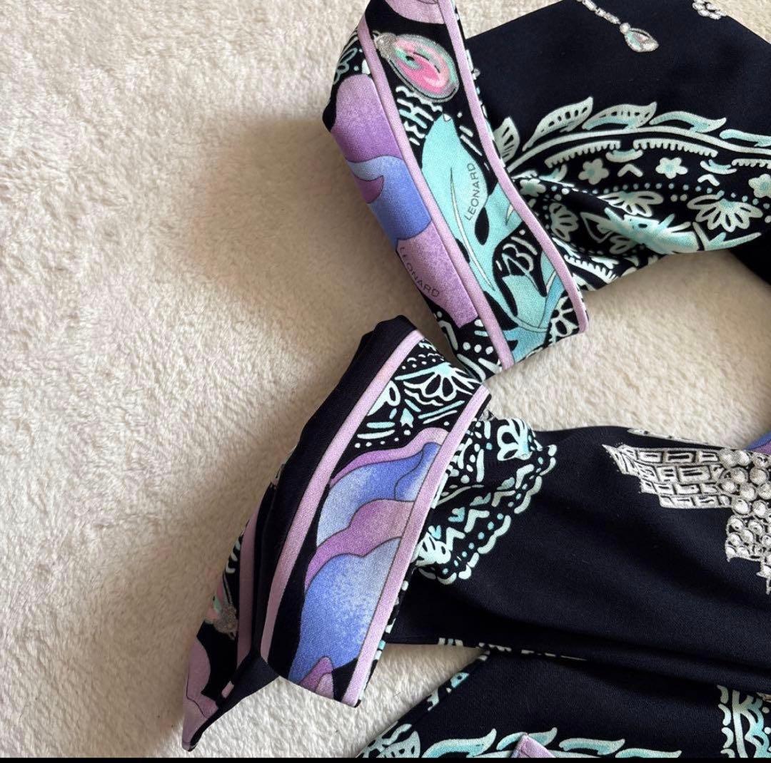 極美品✨️LEONARDカンカン素材人気柄 ジャケット 近年タグ トリム　L