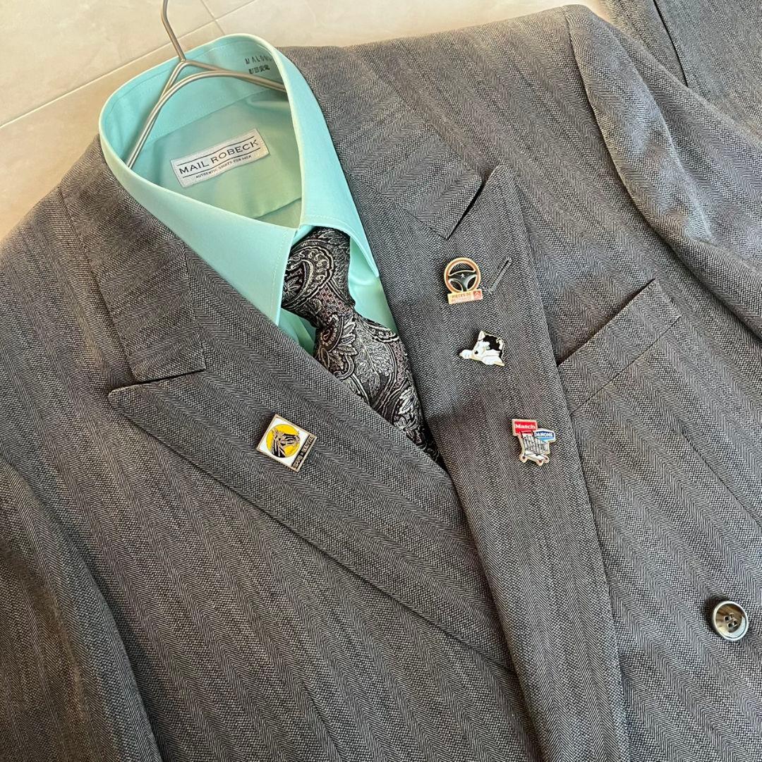 極上ウール✨豪華5点セット ダブルスーツ ラルフローレンネクタイ ピンズ M