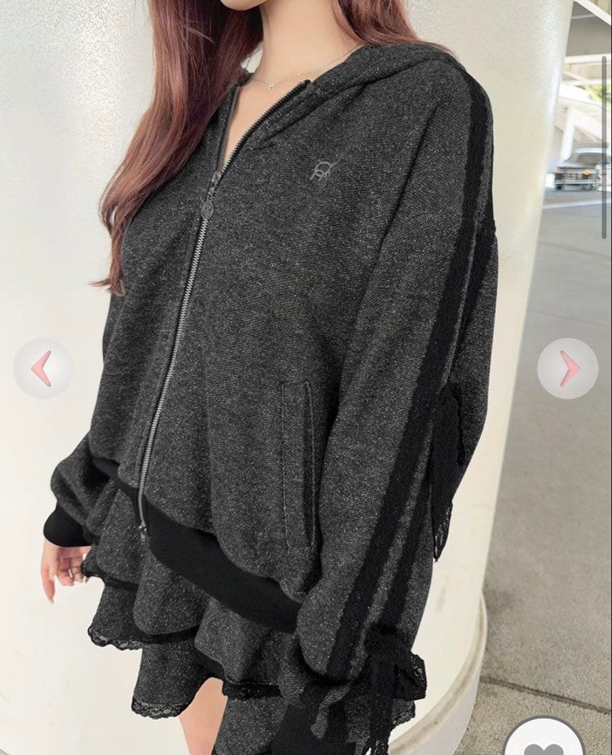 cherimi ラメ裏毛フリルスカートセットアップ