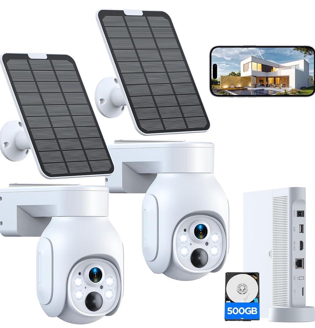 防犯カメラ 屋外 ソーラー 360° ソーラー 2台セット 400万画素