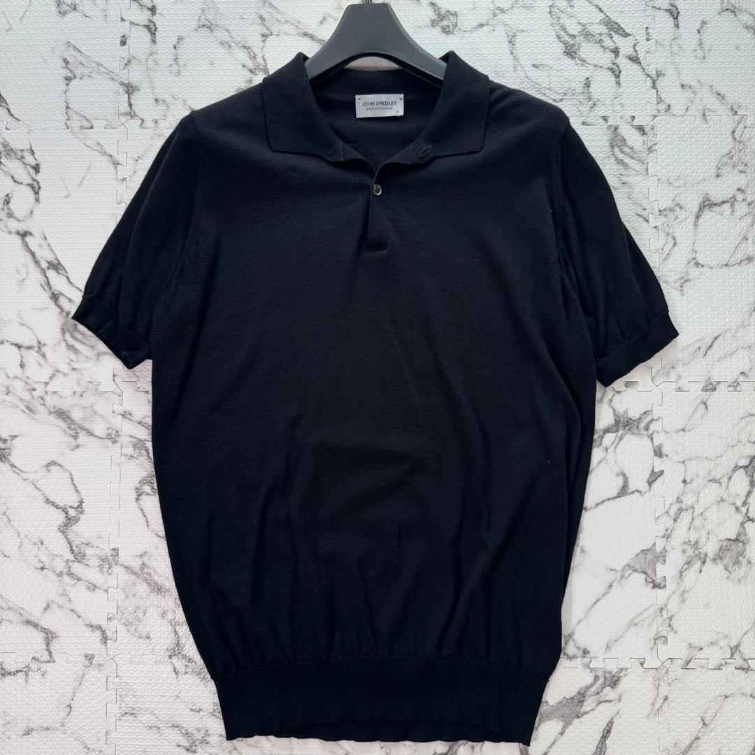 ジョンスメドレー　ニットポロ　ポロシャツ　ハイゲージ　コットンウール　英国製
