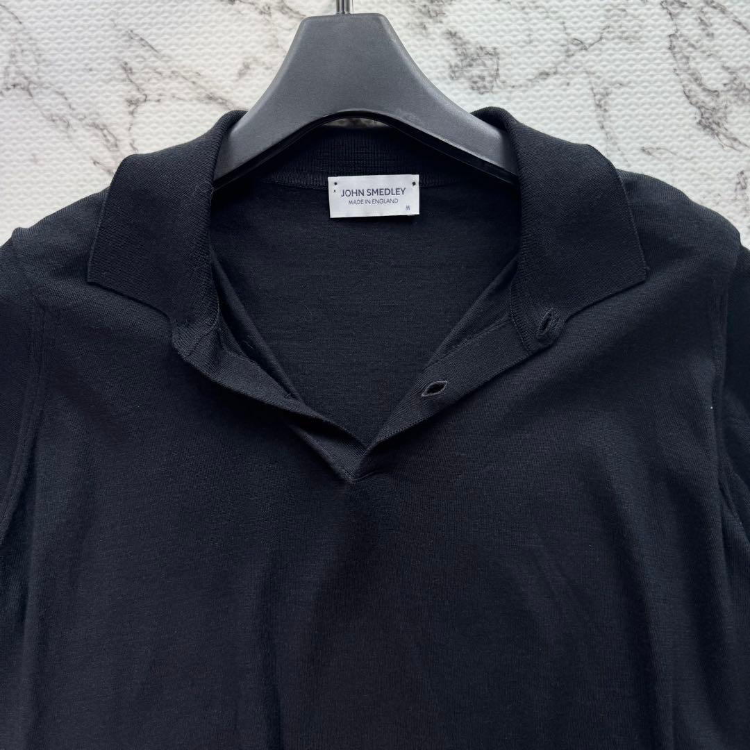 ジョンスメドレー　ニットポロ　ポロシャツ　ハイゲージ　コットンウール　英国製