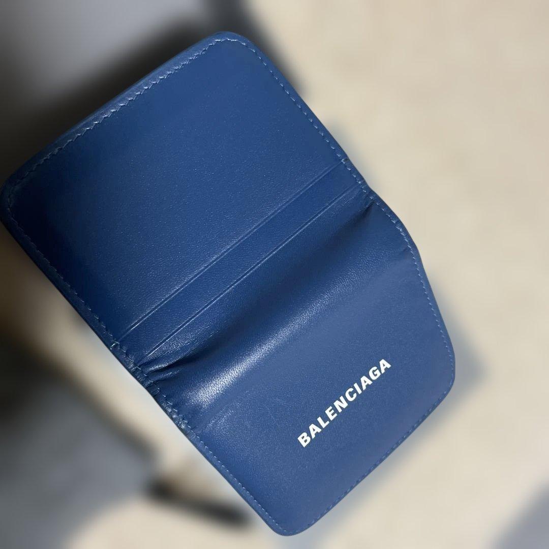 ◼️美品　バレンシアガ　三つ折り財布　ネイビーブルー