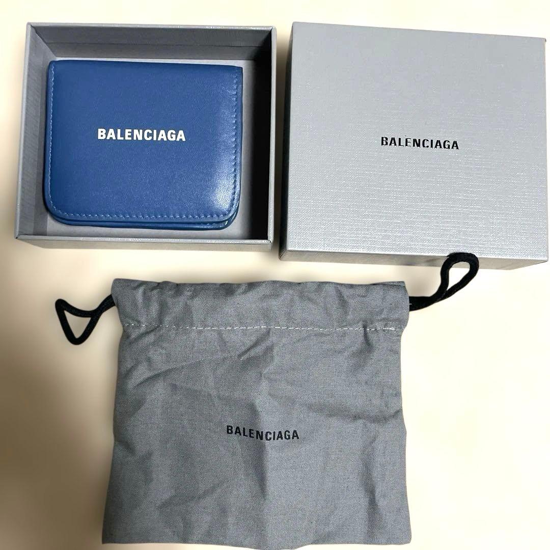 ◼️美品　バレンシアガ　三つ折り財布　ネイビーブルー