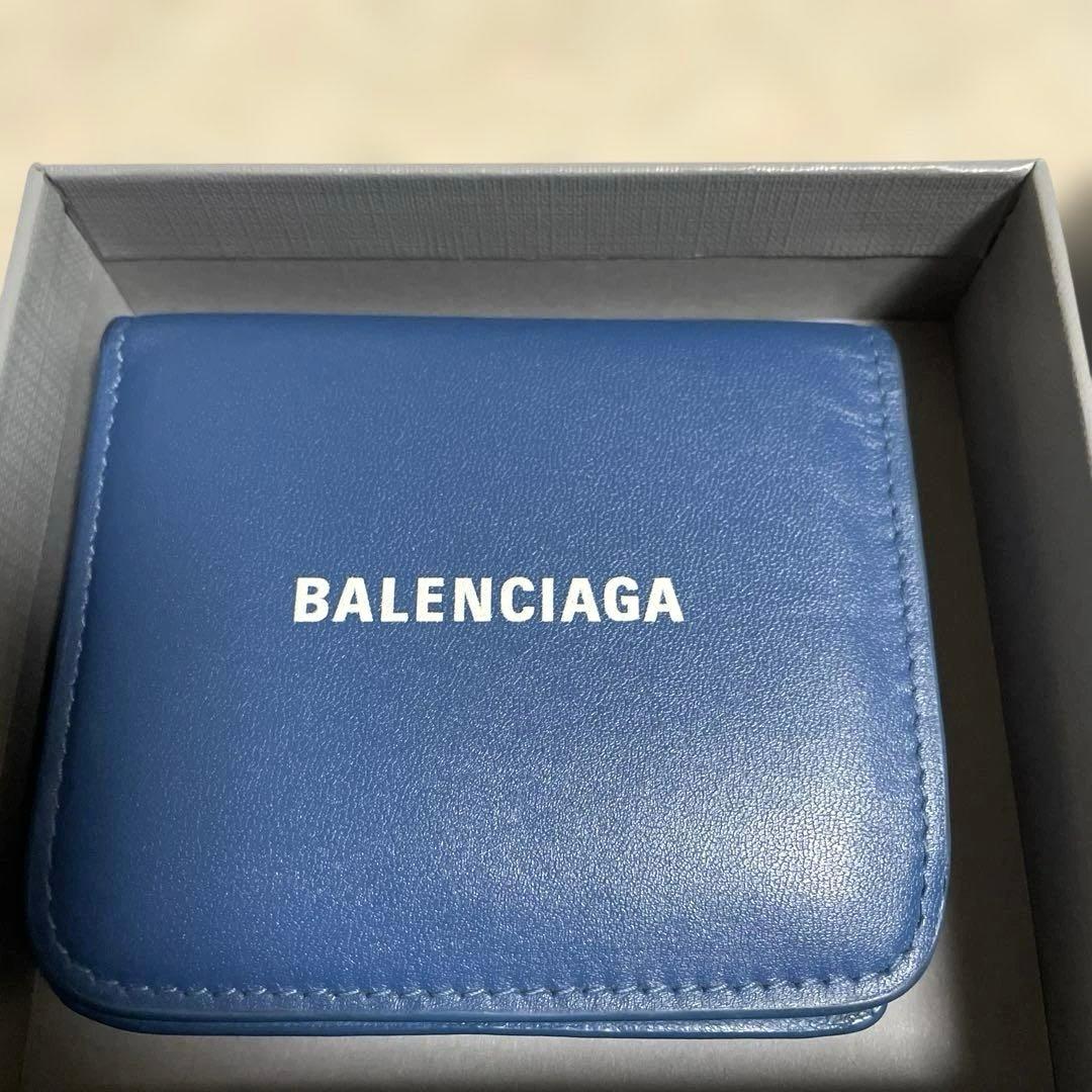 ◼️美品　バレンシアガ　三つ折り財布　ネイビーブルー