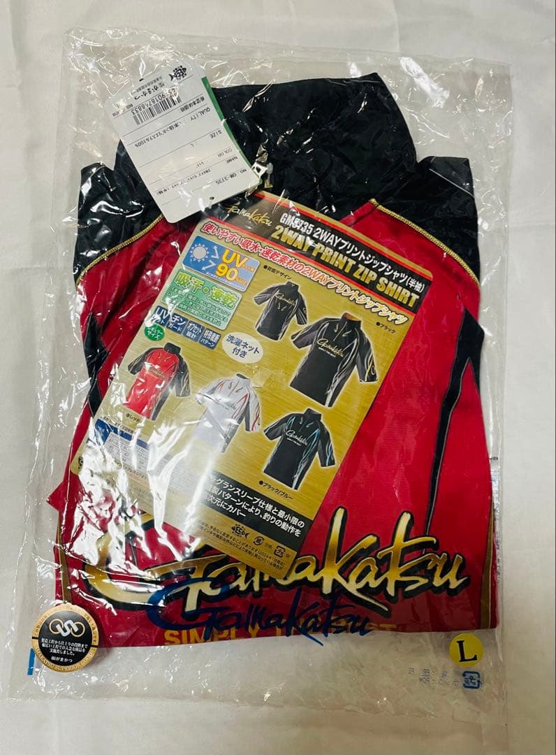 Gamakatsu GM3735 2WAYプリントジップシャツ Lサイズ　レッド