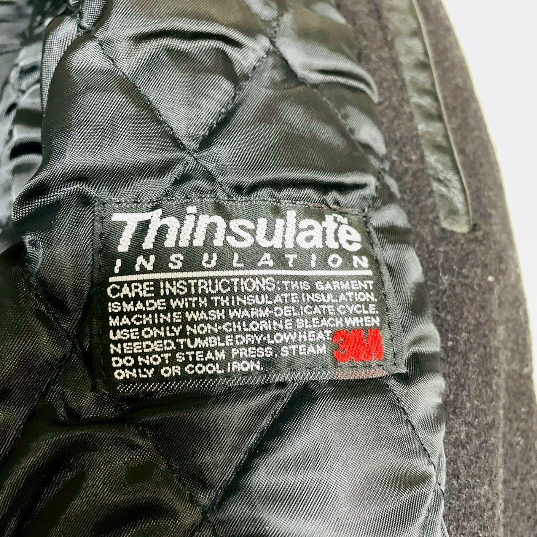 美品　Thinsulate　スタジャン　袖切替　Sサイズ　ラムレザー　ブラック