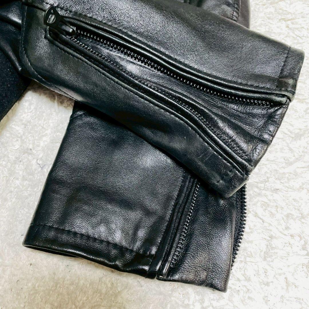美品　Thinsulate　スタジャン　袖切替　Sサイズ　ラムレザー　ブラック