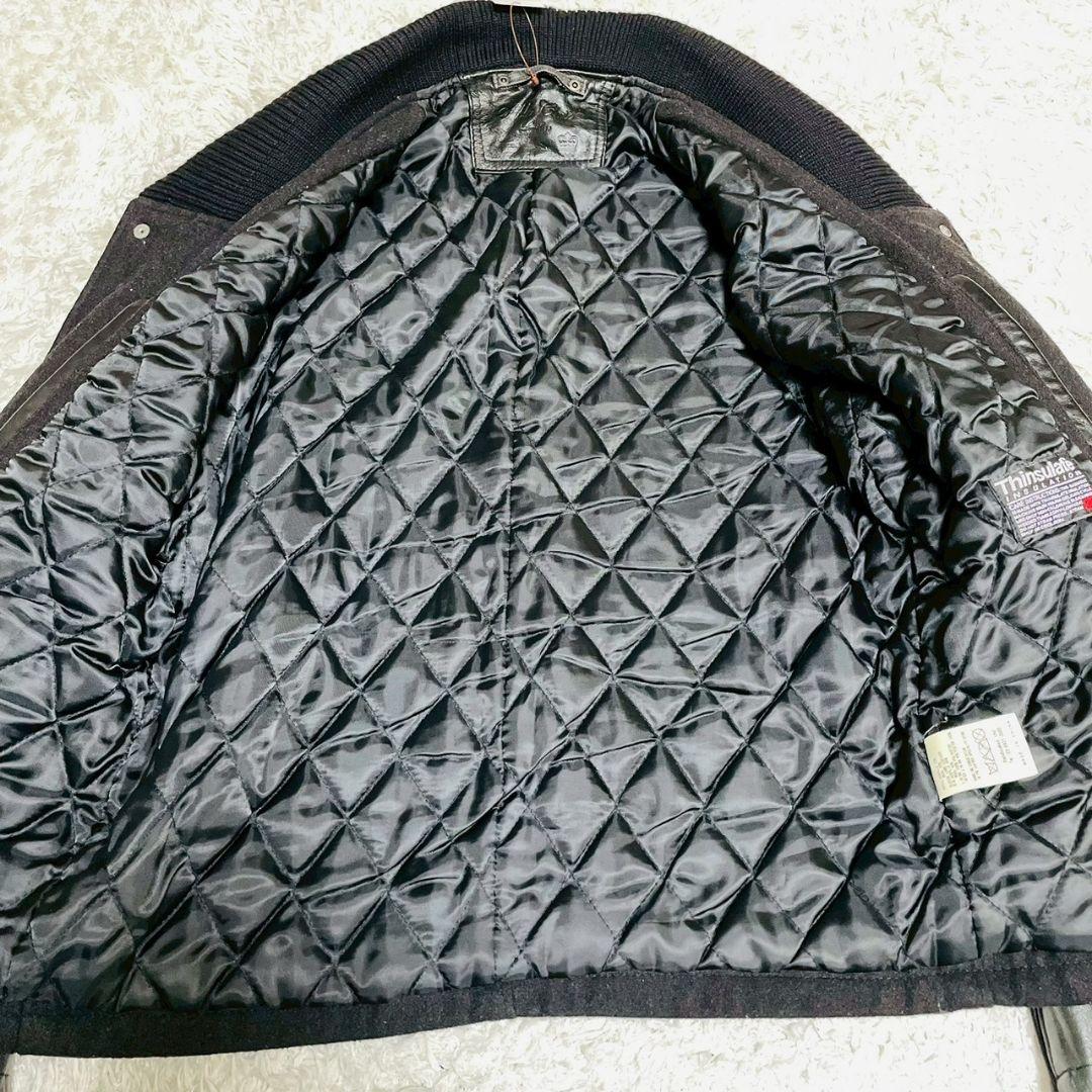 美品　Thinsulate　スタジャン　袖切替　Sサイズ　ラムレザー　ブラック