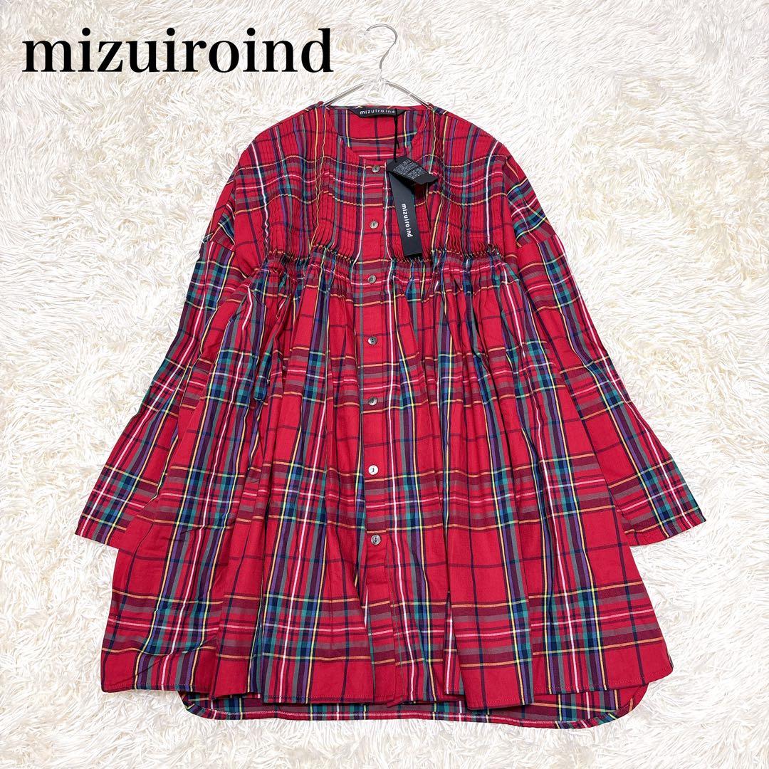 新品タグ付き ミズイロインド タータンチェックピンタックチュニックワンピース