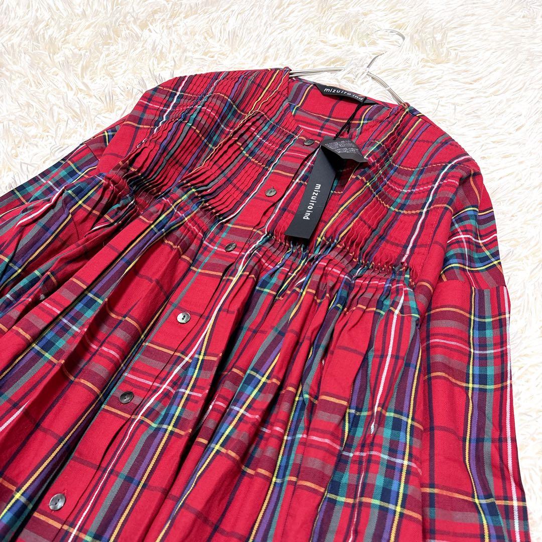 新品タグ付き ミズイロインド タータンチェックピンタックチュニックワンピース