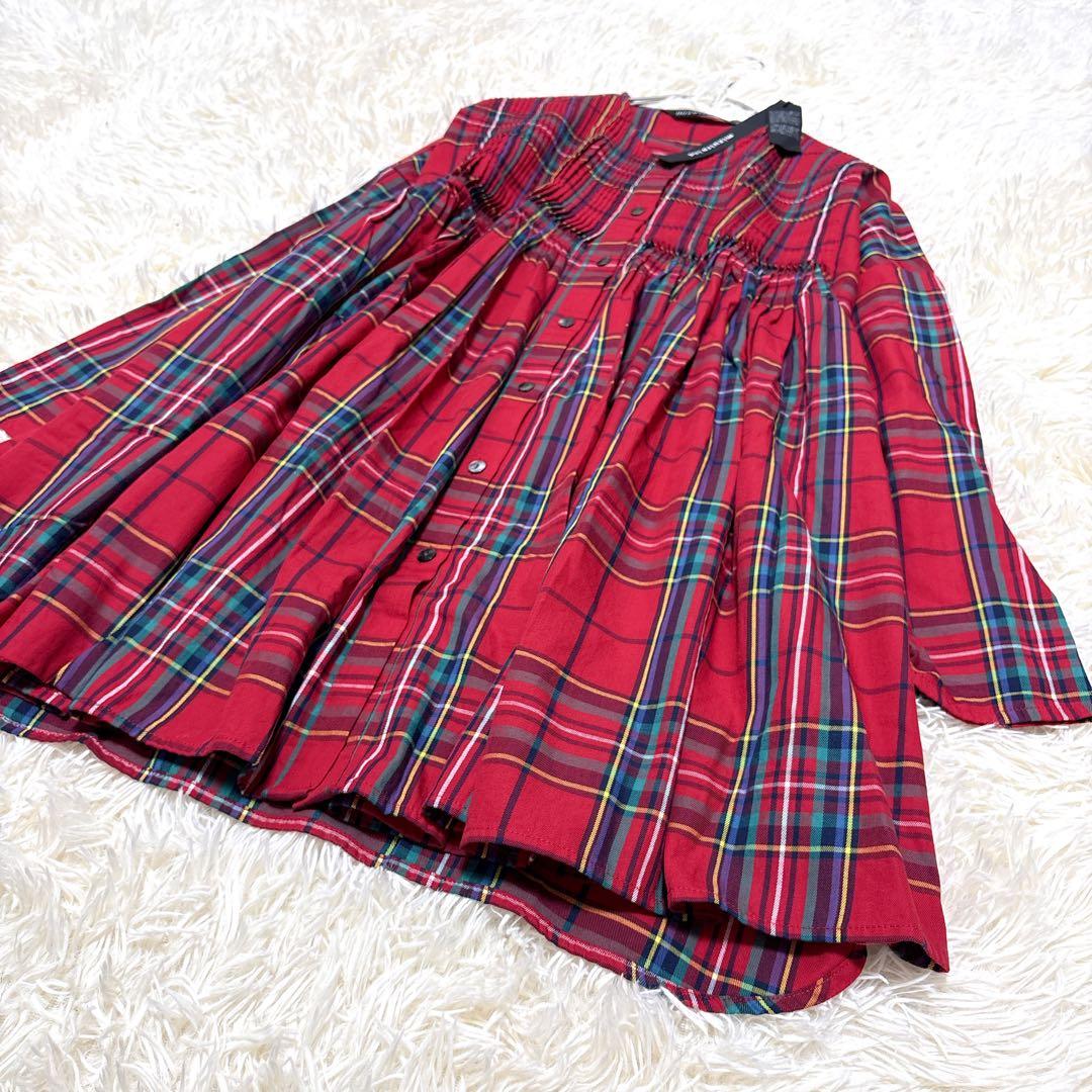 新品タグ付き ミズイロインド タータンチェックピンタックチュニックワンピース