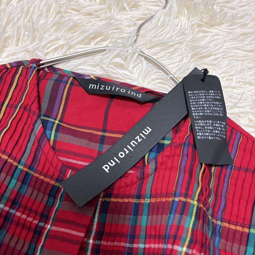 新品タグ付き ミズイロインド タータンチェックピンタックチュニックワンピース