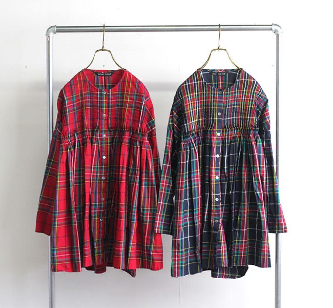 新品タグ付き ミズイロインド タータンチェックピンタックチュニックワンピース