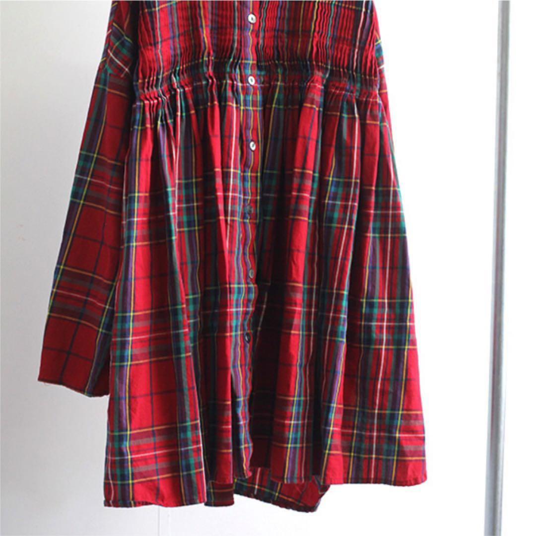 新品タグ付き ミズイロインド タータンチェックピンタックチュニックワンピース