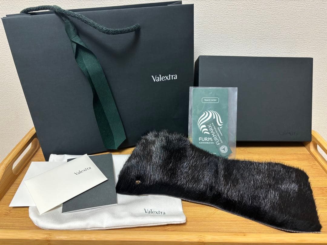 【新品未使用】Valextra ハンドルカバー　ブラック　ミンクファー