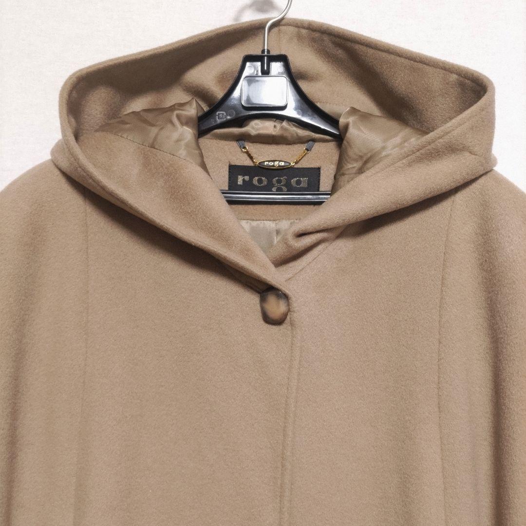 カシミヤ ウール100%／レナウン フード付き マント 着物 コート ケープ