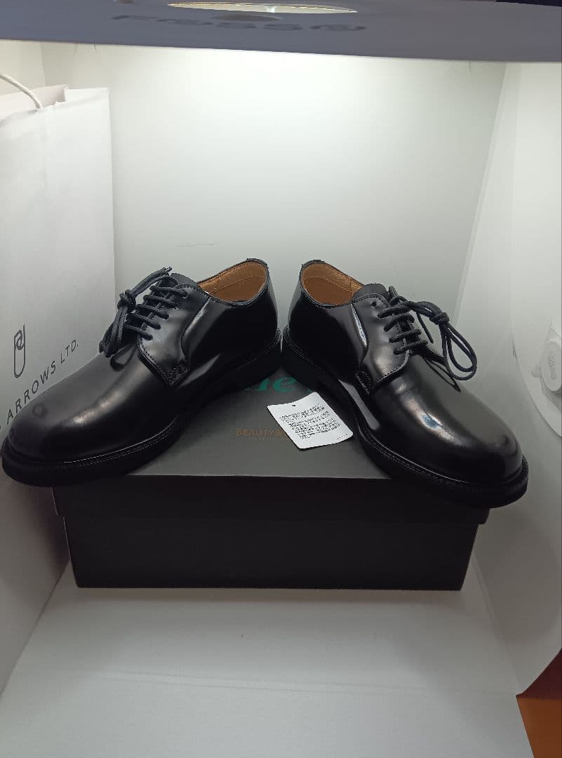 ボ*ア様 ユナイテッドアローズポストマンシューズサービスシューズ黒レザー25.0