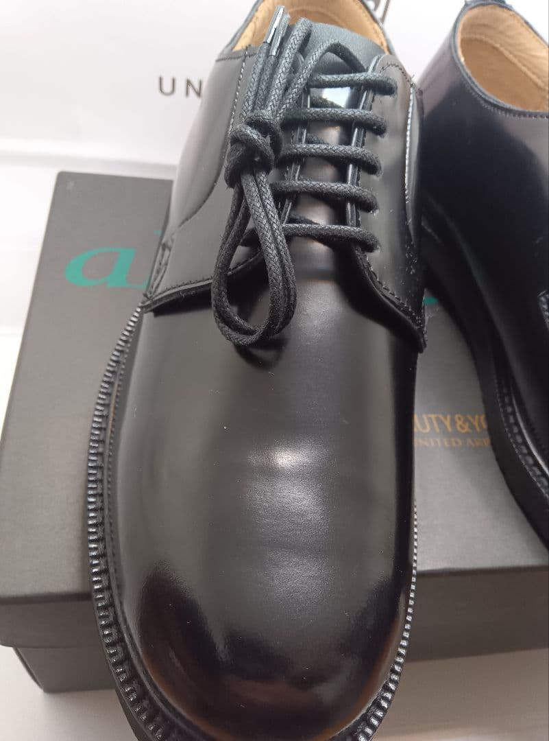 ボ*ア様 ユナイテッドアローズポストマンシューズサービスシューズ黒レザー25.0