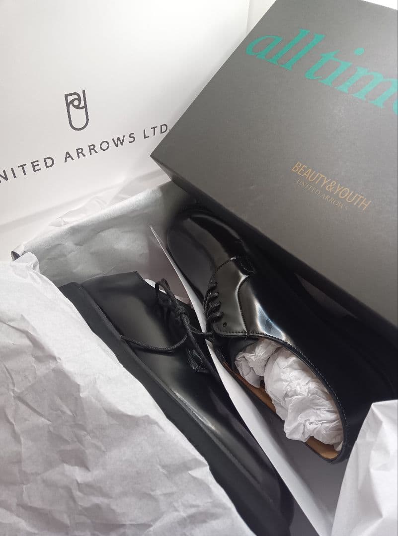 ボ*ア様 ユナイテッドアローズポストマンシューズサービスシューズ黒レザー25.0