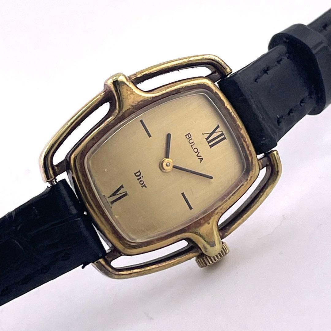 【稼働】Dior BULOVA Wネーム 手巻き時計 ゴールド レディース