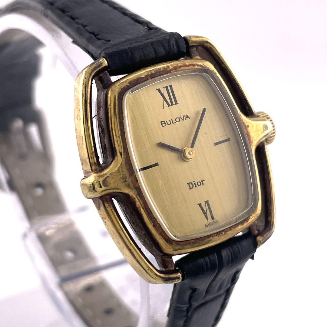【稼働】Dior BULOVA Wネーム 手巻き時計 ゴールド レディース
