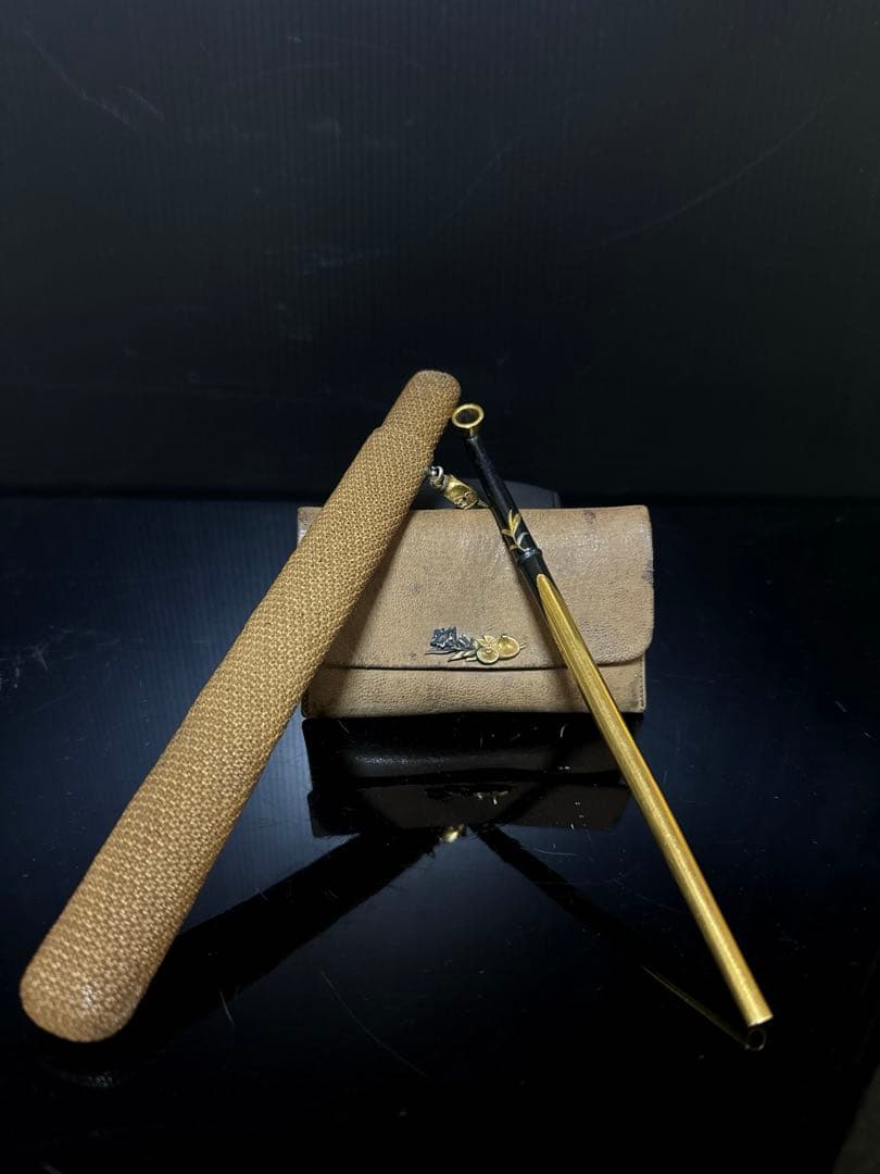 極上 江戸末期〜明治期 村田 純金 刻印 細密彫金 純金 煙管 莨入 K24