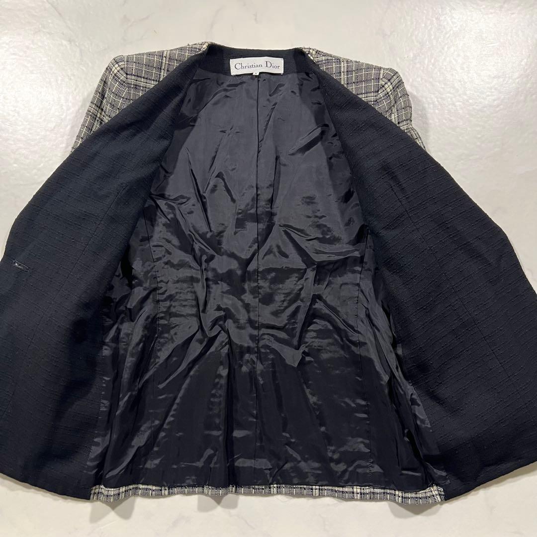 クリスチャンディオール ツイード テーラードジャケット M ウール シルク