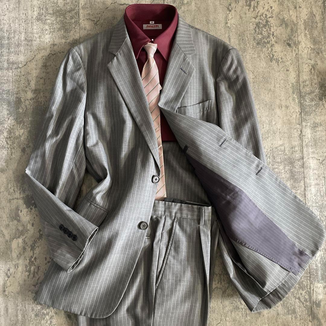 【極美品】 高級シングル ストライプスーツ × ARMANIネクタイ L