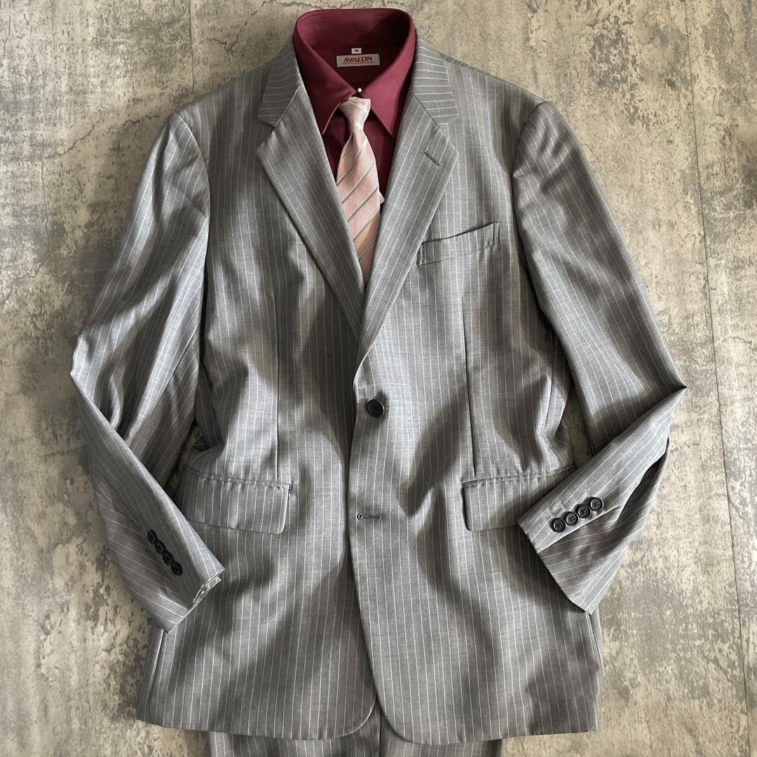 【極美品】 高級シングル ストライプスーツ × ARMANIネクタイ L
