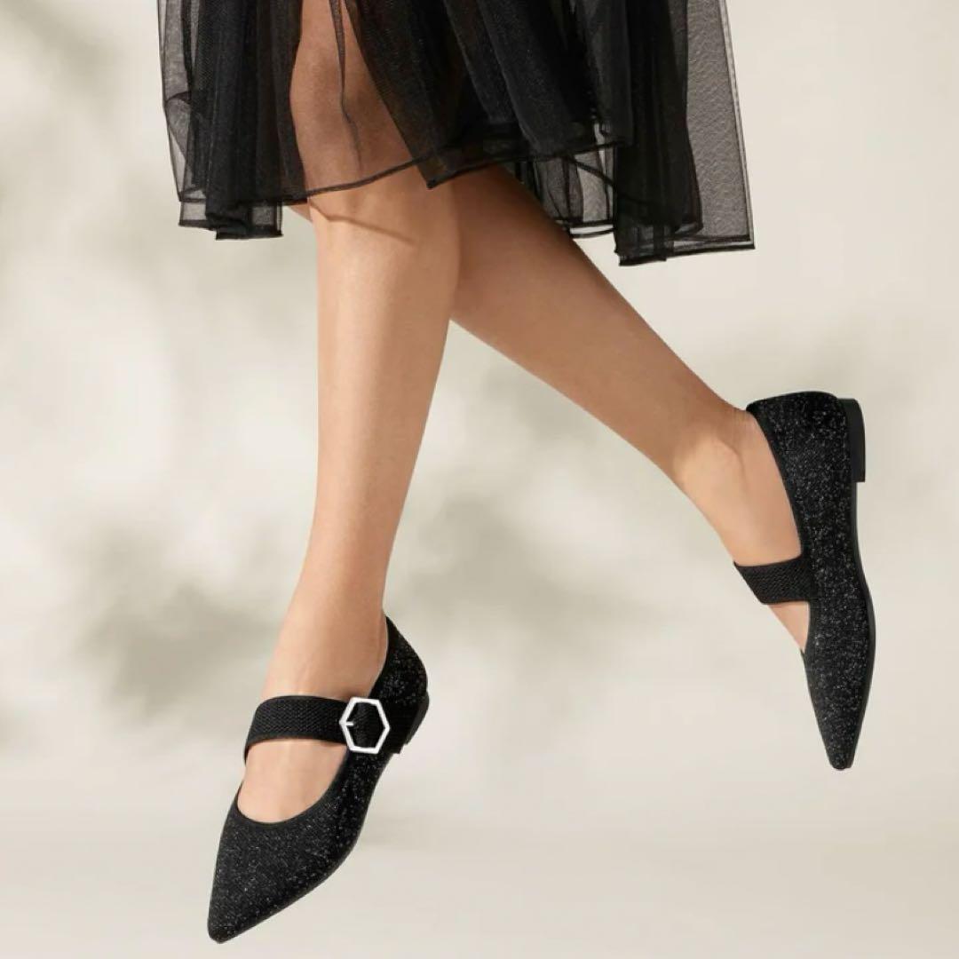 ⭐️新品⭐️ ビバイア　ポインテッド　メリージェーン　フラットシューズ　ラメ　黒