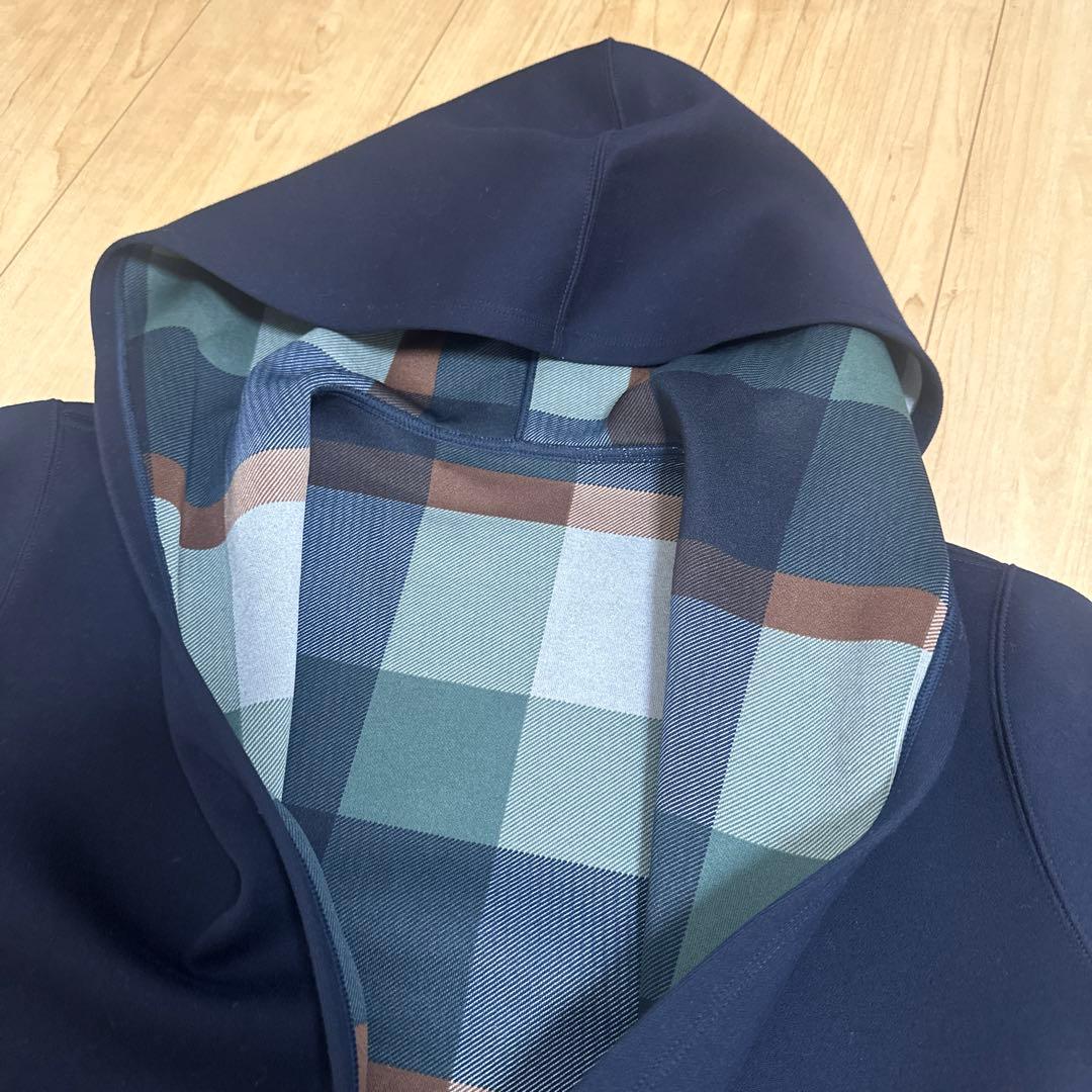 みえこ クレストブリッジチェックリバーシブルダンボールコーディガン